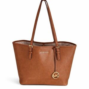 Michael Kors Tan Leather Tote Bag Gold Tone Hardware Shoulder Carryall